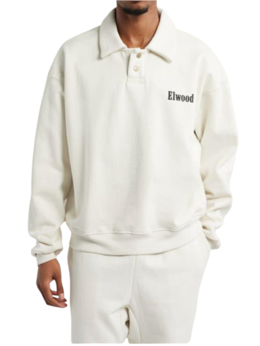 Elwood Heavyweight Fleece Polo Collar Sweatshirt Off White Cream Large